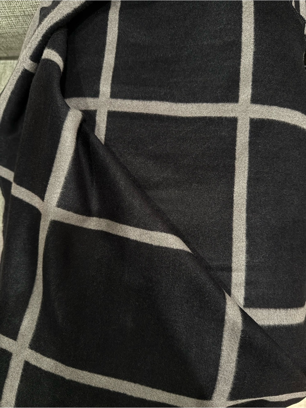 Windowpane Black/Grey Reversible Open Front Ruana Poncho - Picture 5 of 11